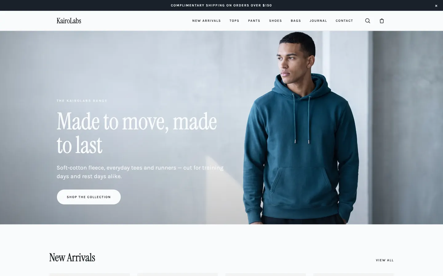 The Ares demo storefront: a KairoLabs apparel store